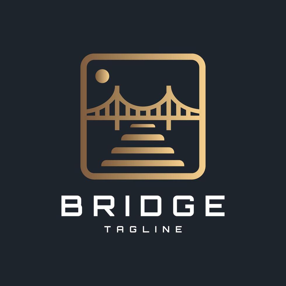 Golden Bridge logo with modern and elegant style frame. This logo consists of an illustration of a bridge connecting two sides. Dark background vector