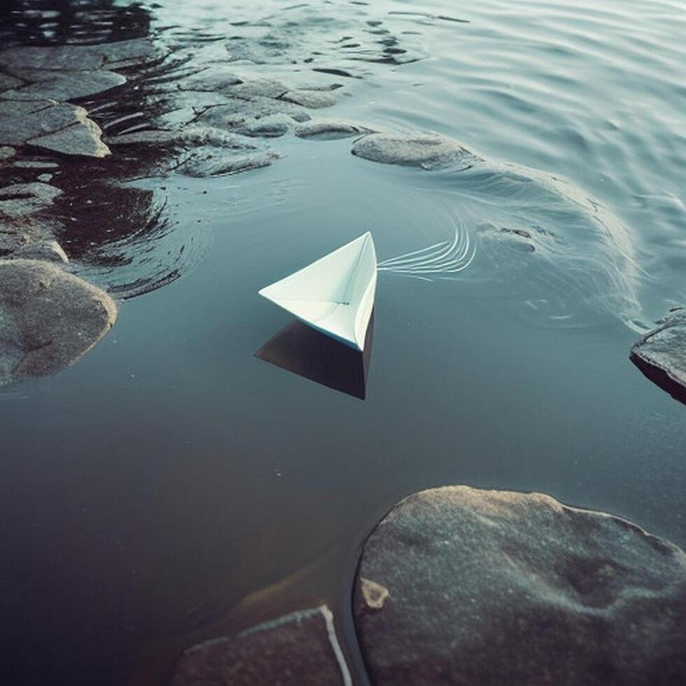 A paper boat floating on water photo
