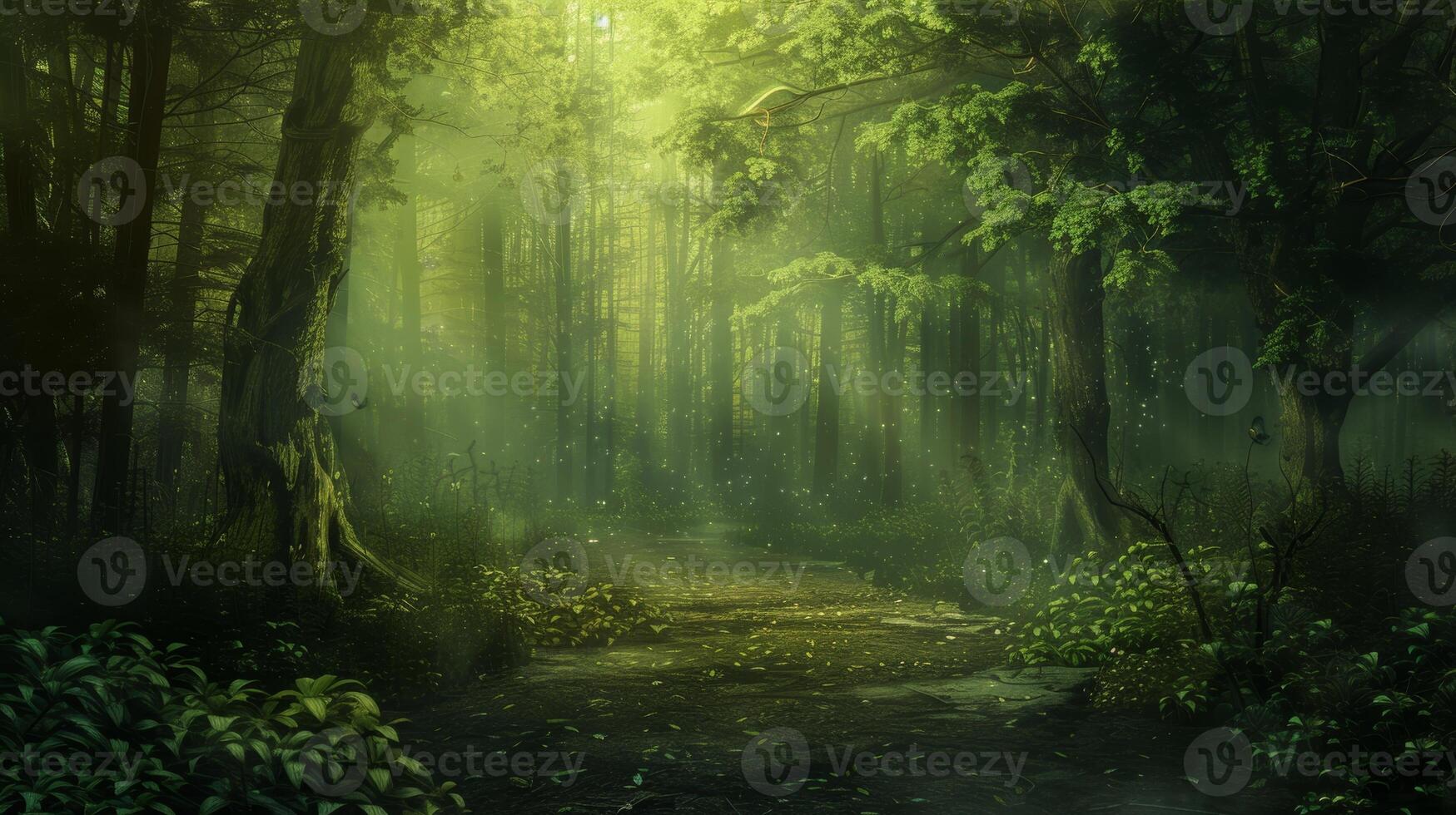 A forest with a path through it photo