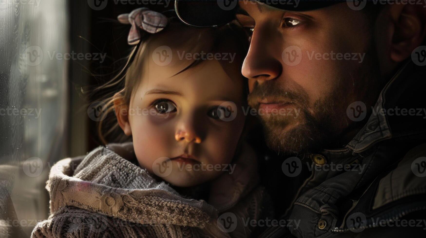 A man and a little girl are holding hands photo