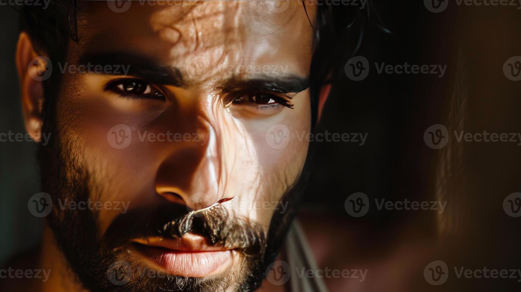 A man with a beard and dark hair is looking at the camera photo