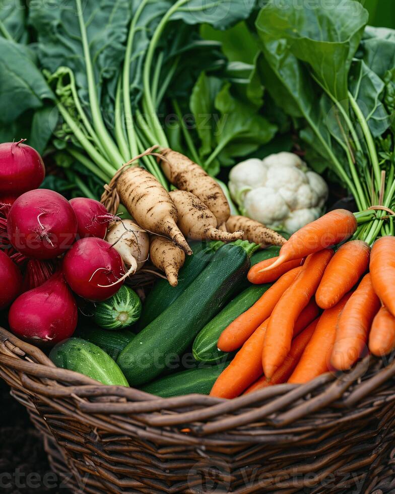a colorful array of fresh vegetables freshly harvested and full of natural textures photo