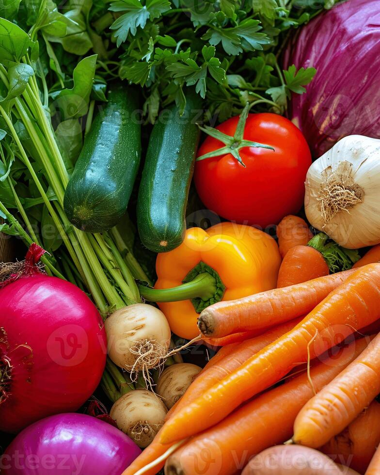 a colorful array of fresh vegetables freshly harvested and full of natural textures photo