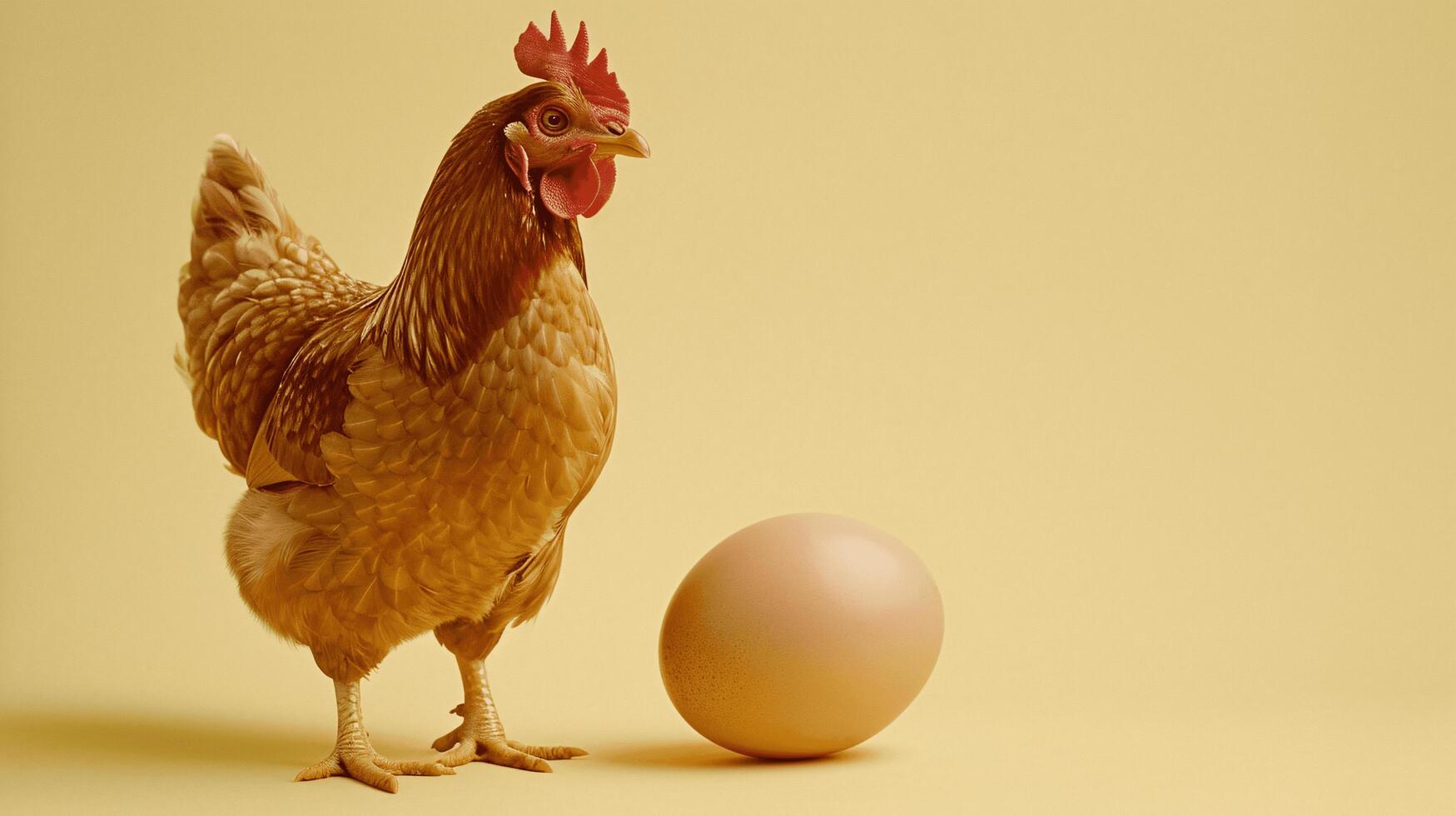 brown chicken next to a large egg poultry farming and the cycle of life photo