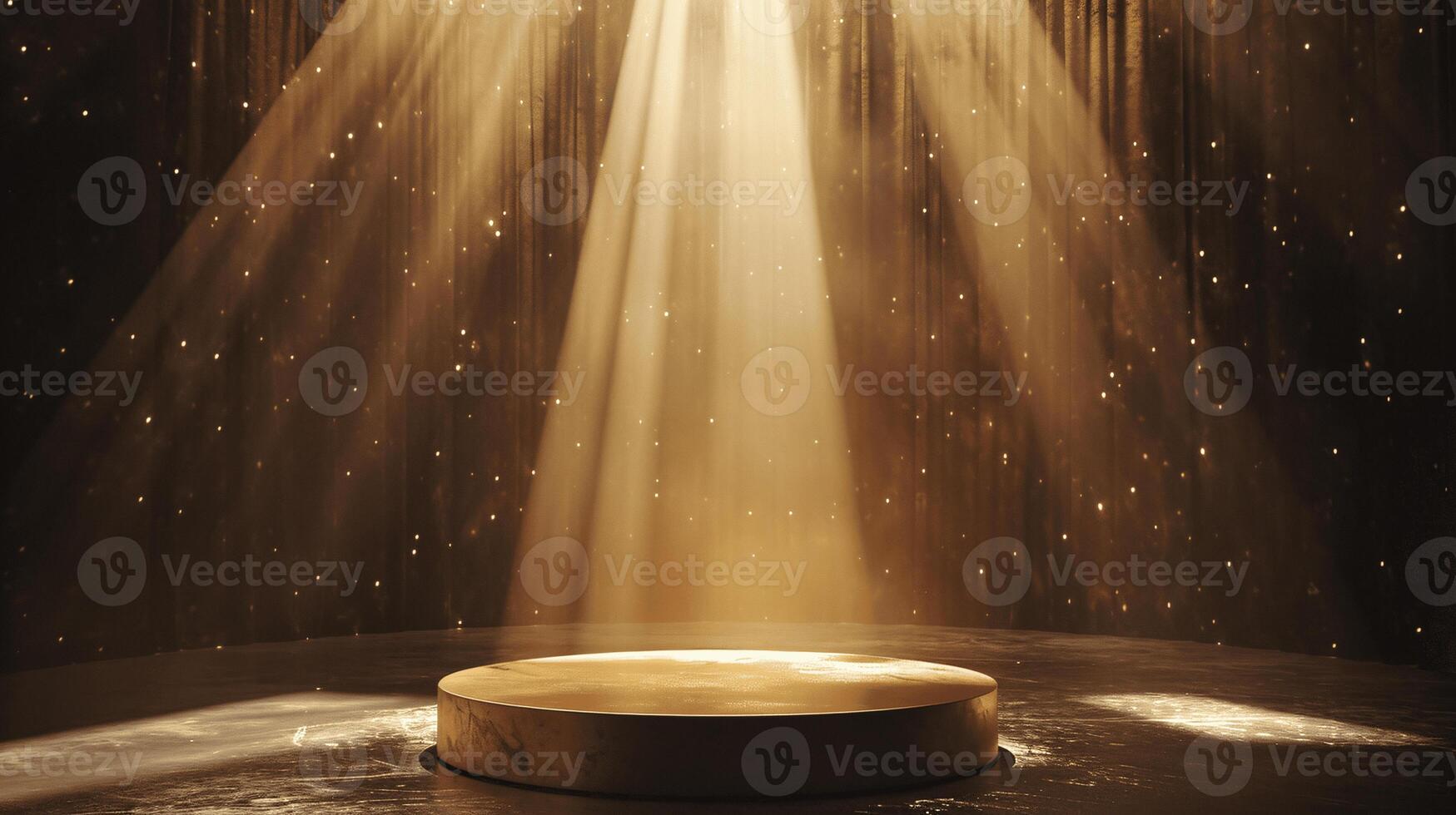 empty stage with a spotlight shining down on a circular platform photo