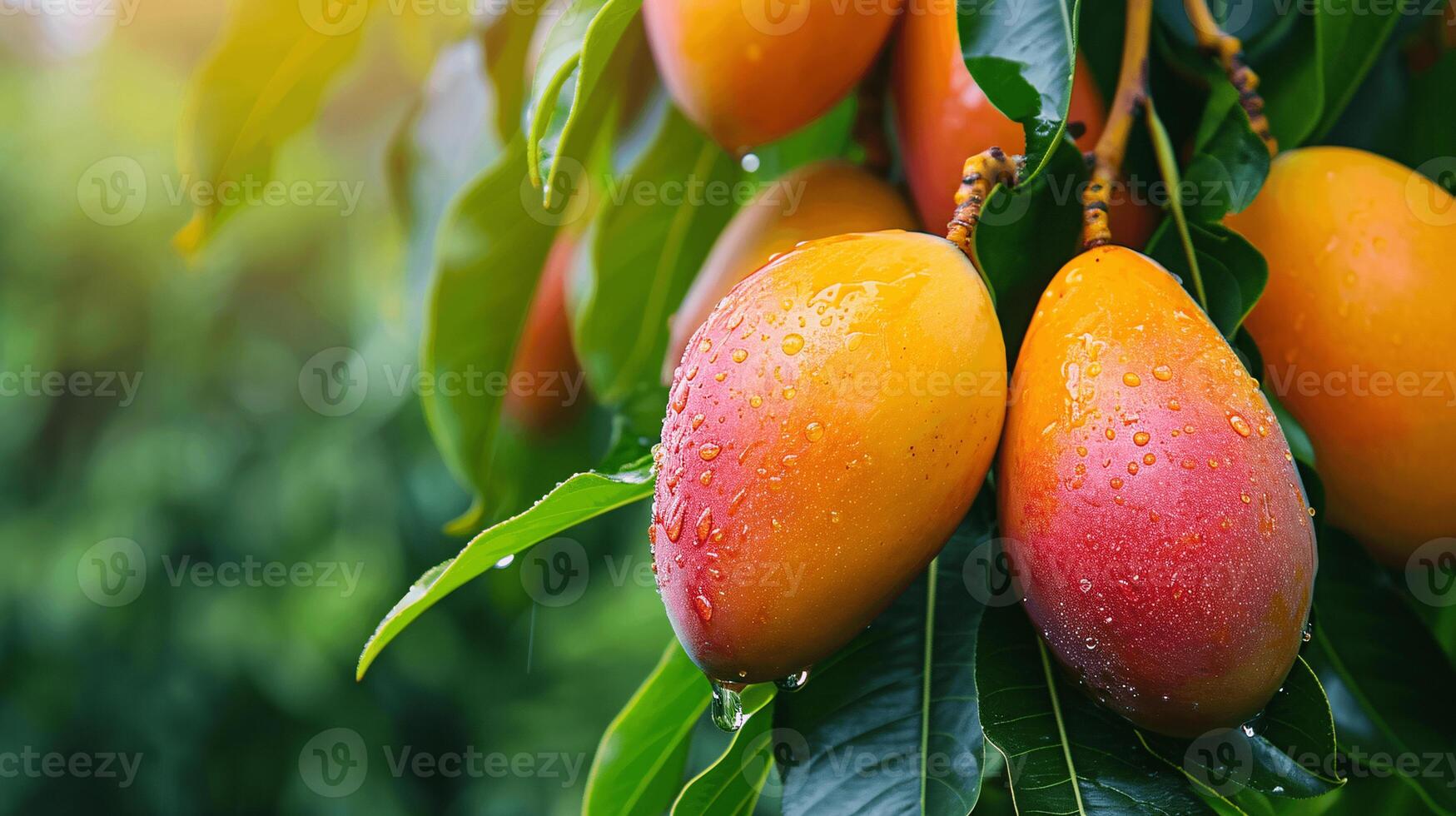 Ripe juicy fruits on a green branch photo