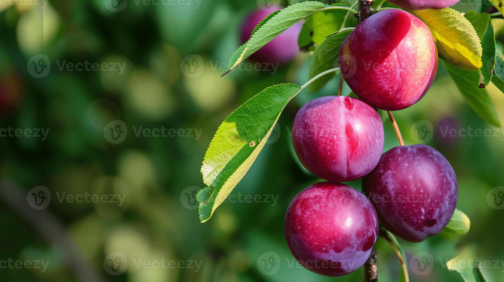 close-up of ripe plums with water droplets, highlighting their vibrant purple color and freshness photo