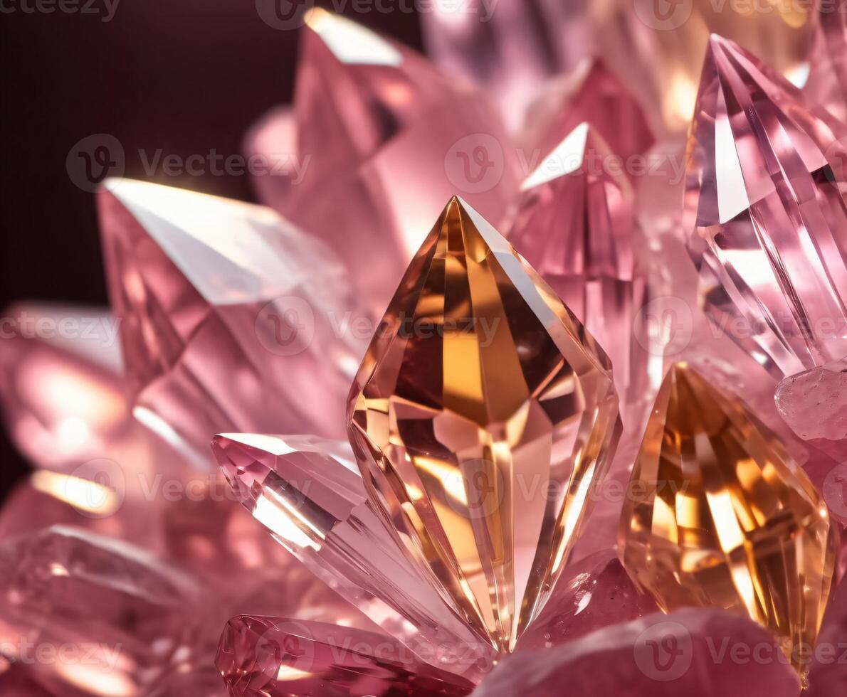 Beautiful transparent crystals illuminated by bright light photo