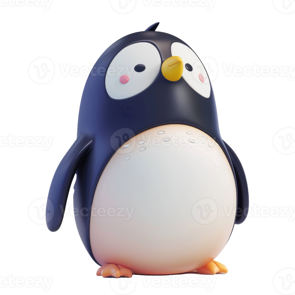 A cute 3D penguin looking at the camera with a curious expression on its face png