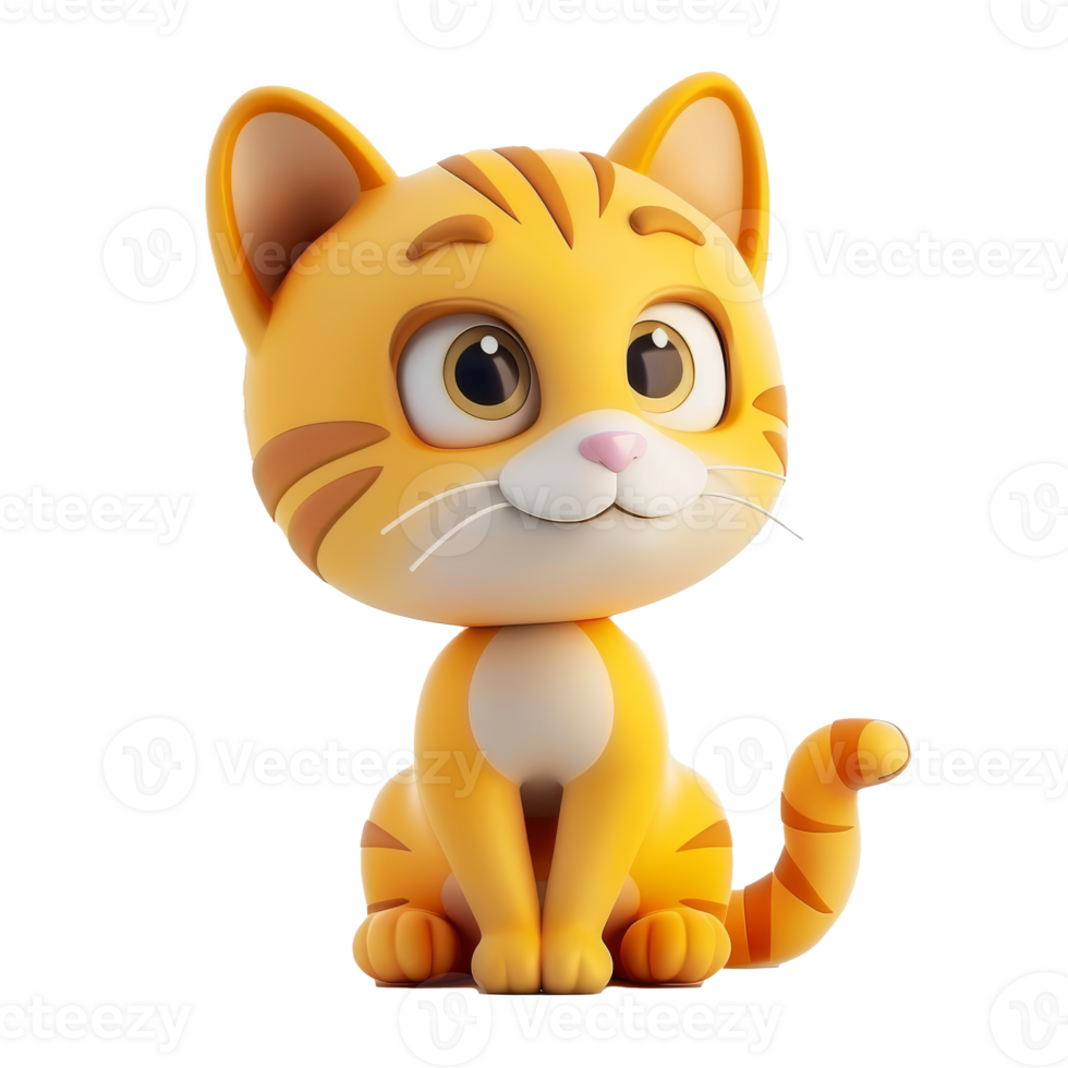 A cute 3D cartoon cat with big eyes and a happy expression on its face png