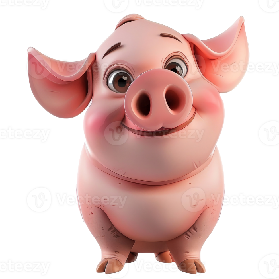 A cute cartoon pig with big eyes and a pink nose png