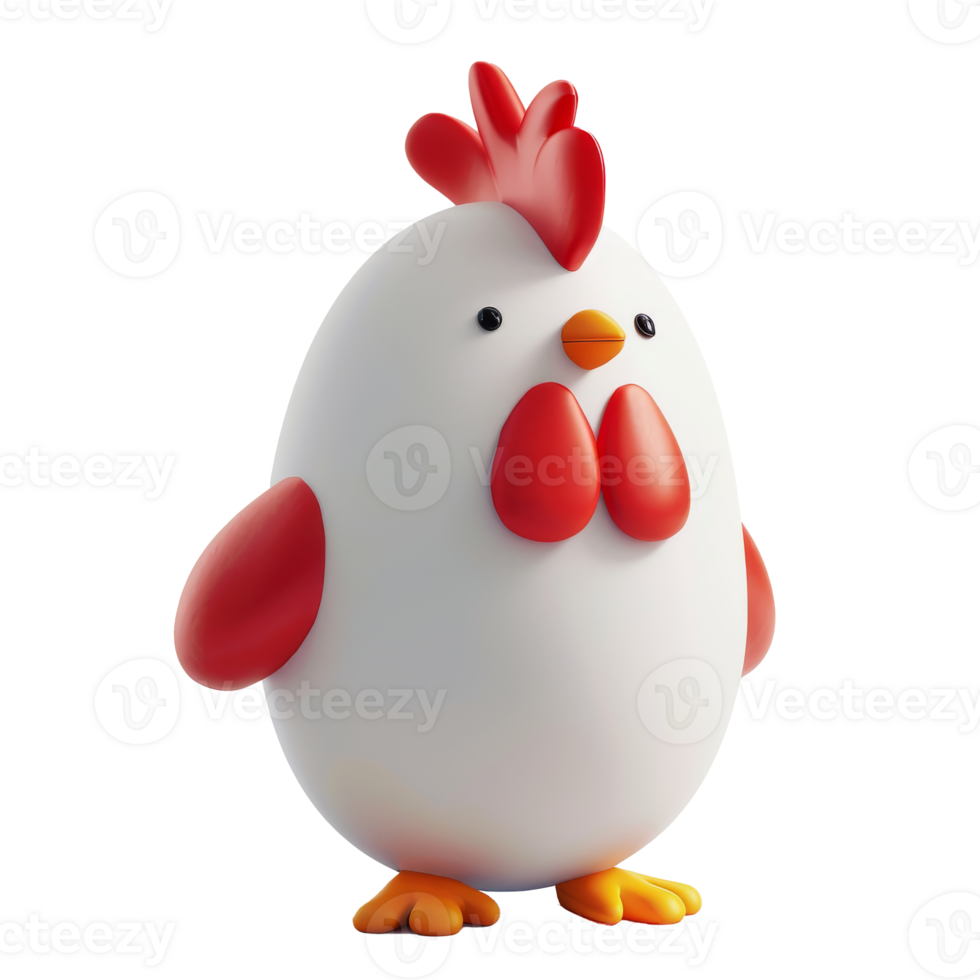 A cute 3D cartoon chicken with red details png