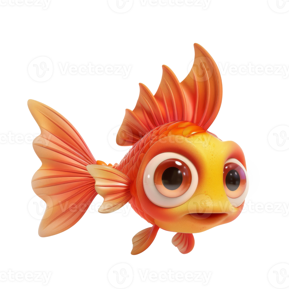 A cute cartoon goldfish with big eyes and a surprised expression on its face. png