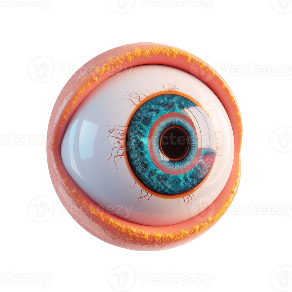 realistic eyeball with blue iris and orange veins png