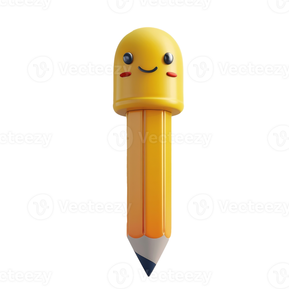 A cute 3d cartoon pencil smiling png