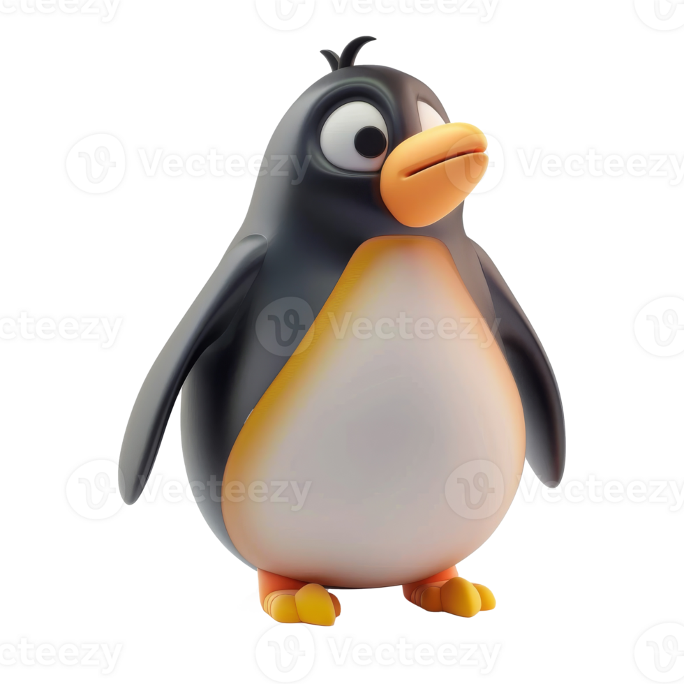 A cute 3D penguin looking to the right with a surprised expression on its face png