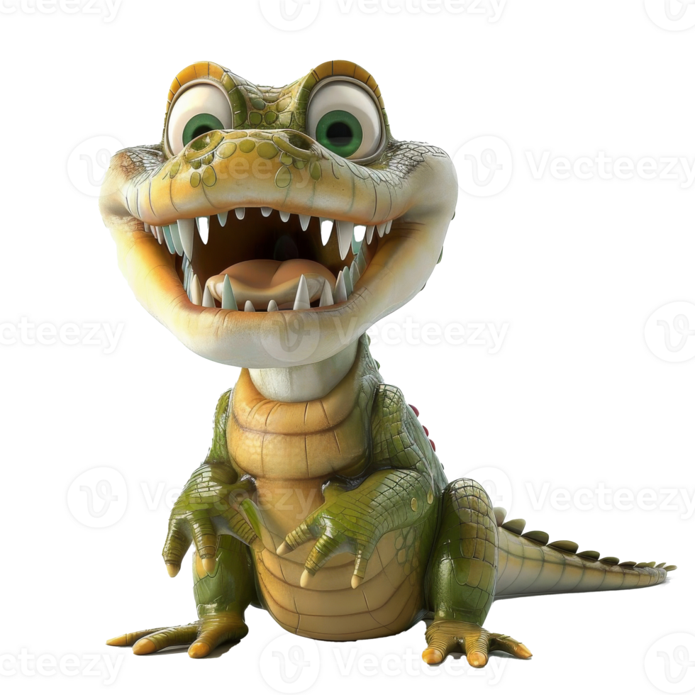 A cute green cartoon crocodile smiling with big eyes png