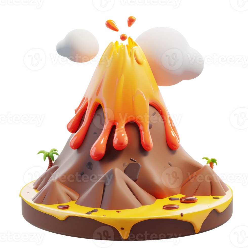 A cartoon volcano erupting with lava and smoke. png