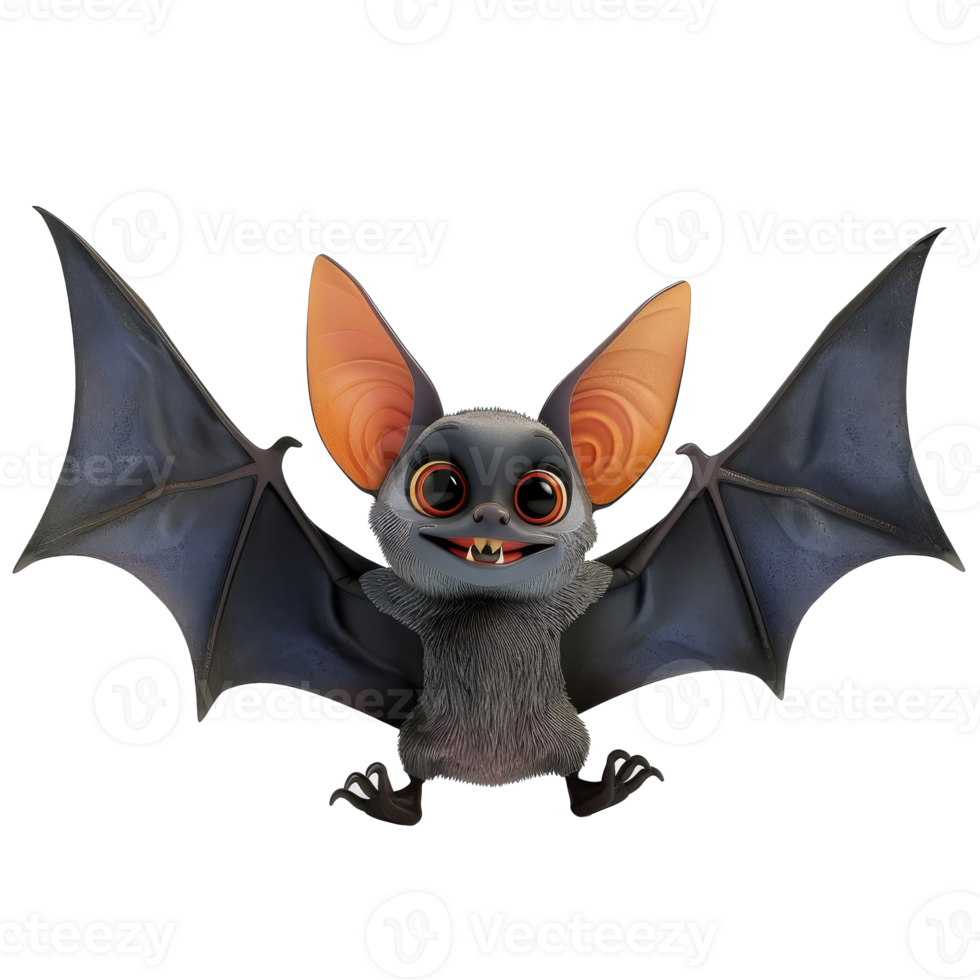 A cute cartoon bat with big eyes and a toothy grin. png
