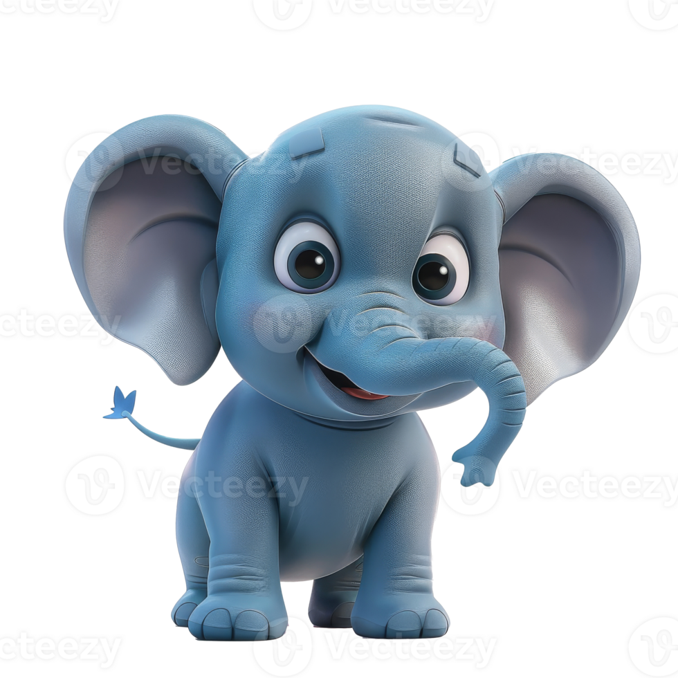 A cute cartoon elephant with big ears and a long trunk. png