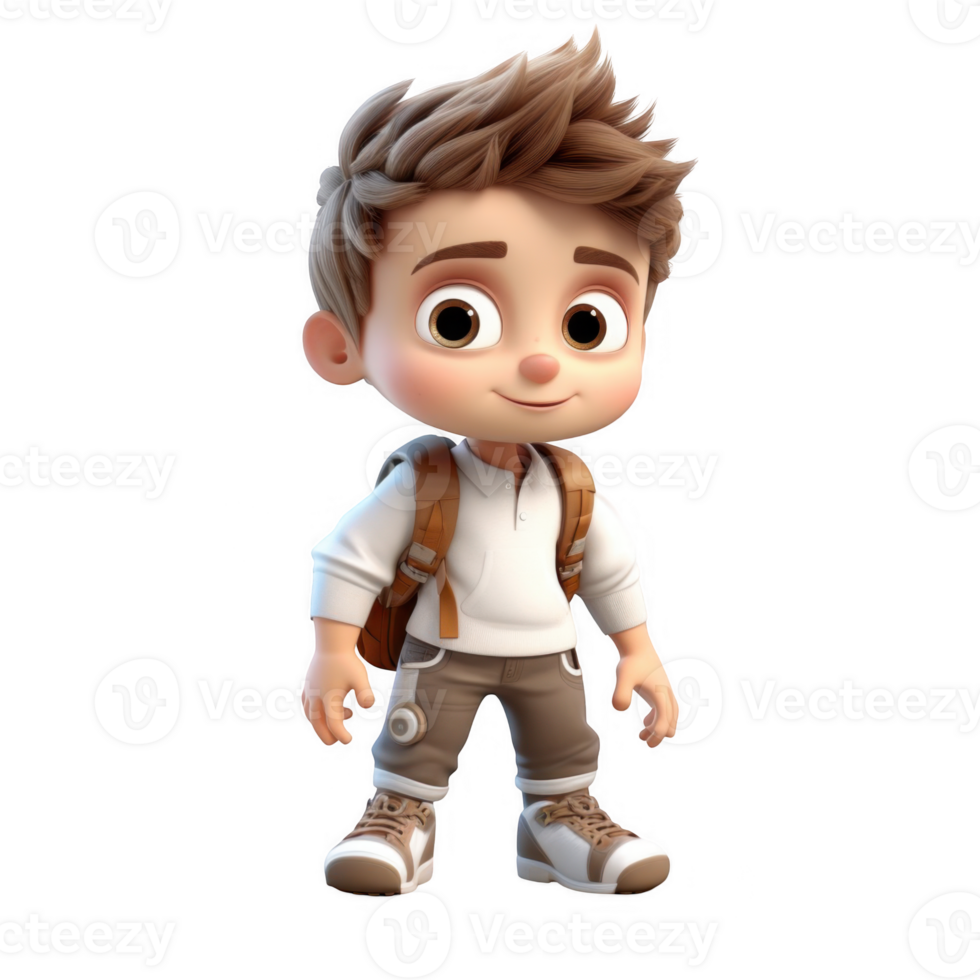 3d character cute kid on transparent background png