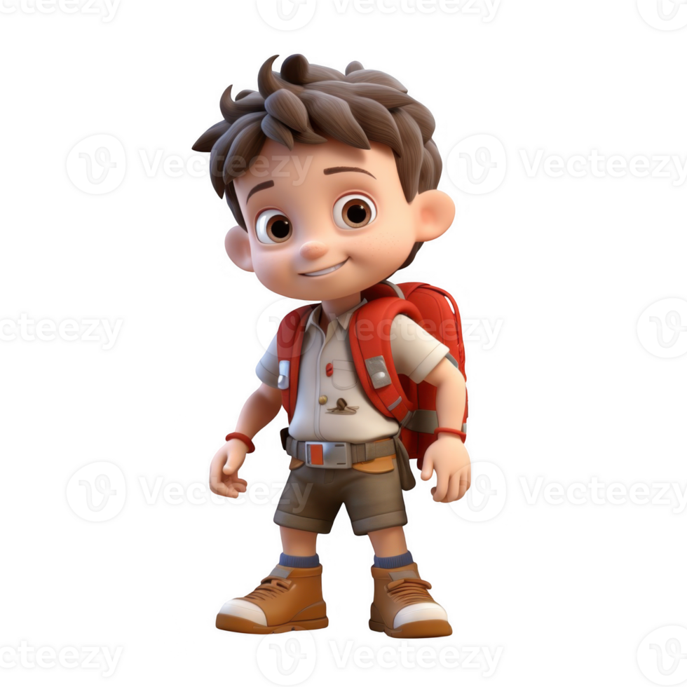 3d character cute kid on transparent background png
