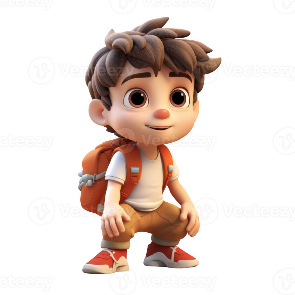 3d character cute kid on transparent background png