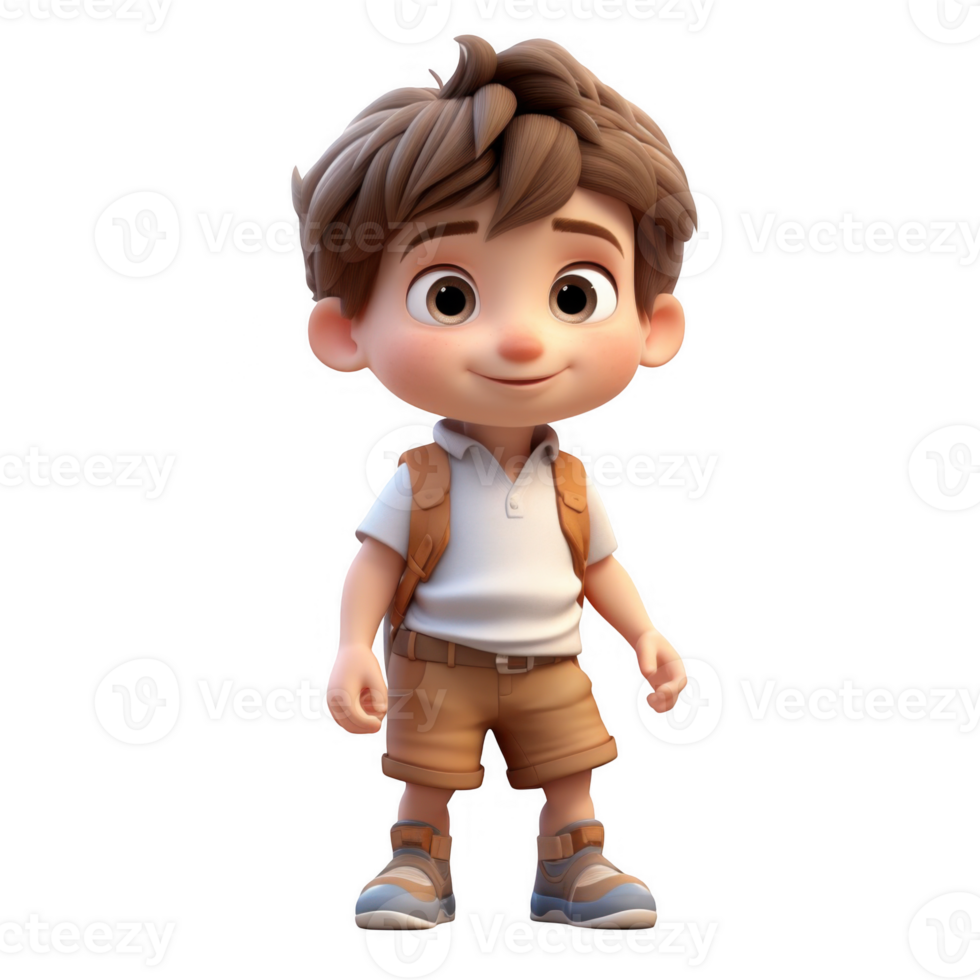 3d character cute kid on transparent background png