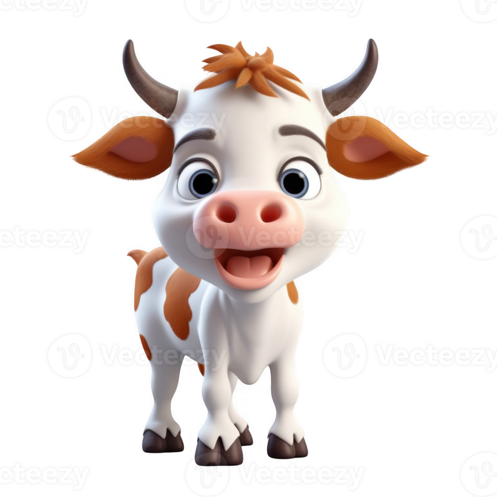 cute baby cartoon cow on transparent background png