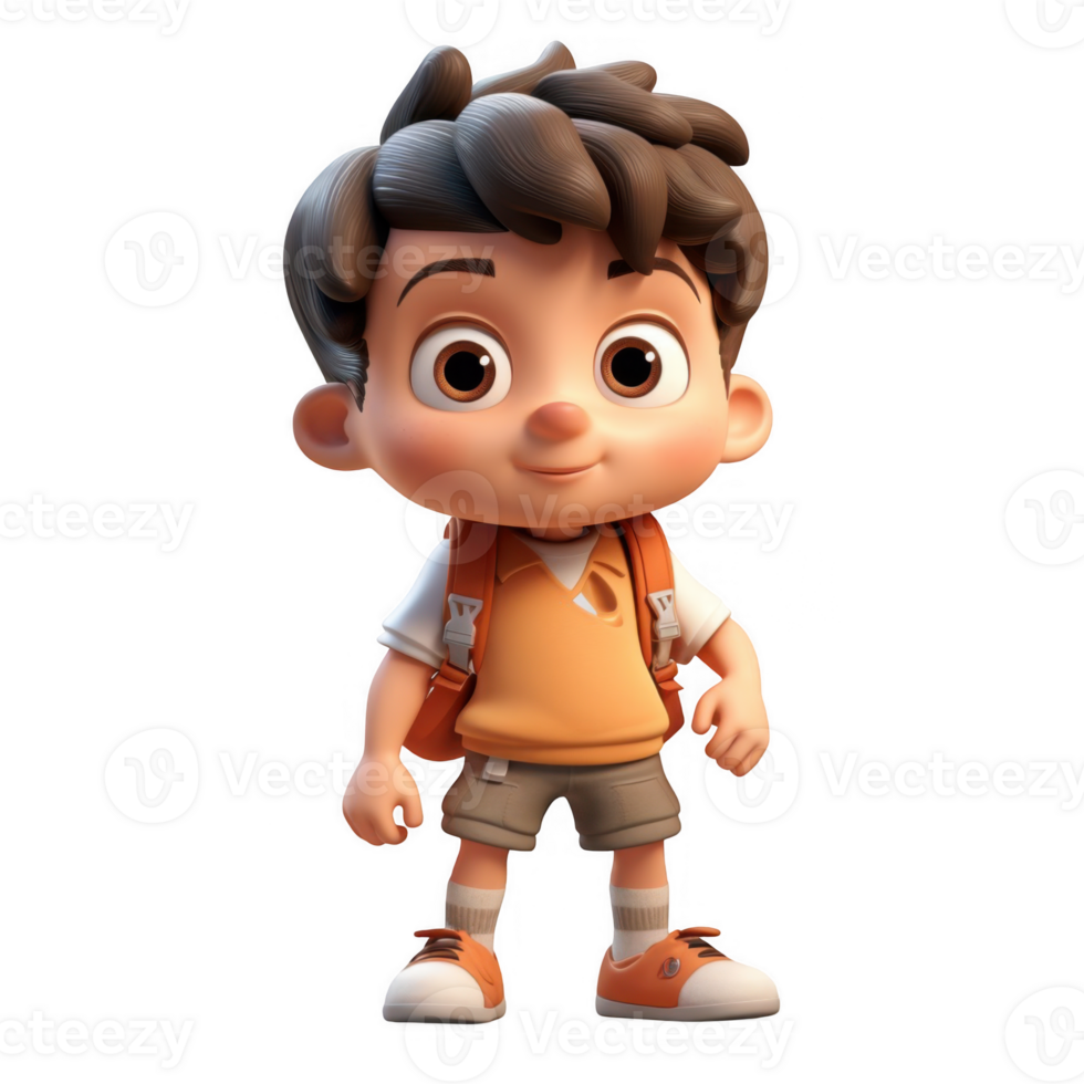 3d character cute kid on transparent background png