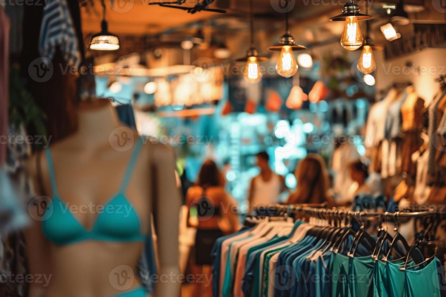 People in the blurred background of a lingerie store. AI generate photo