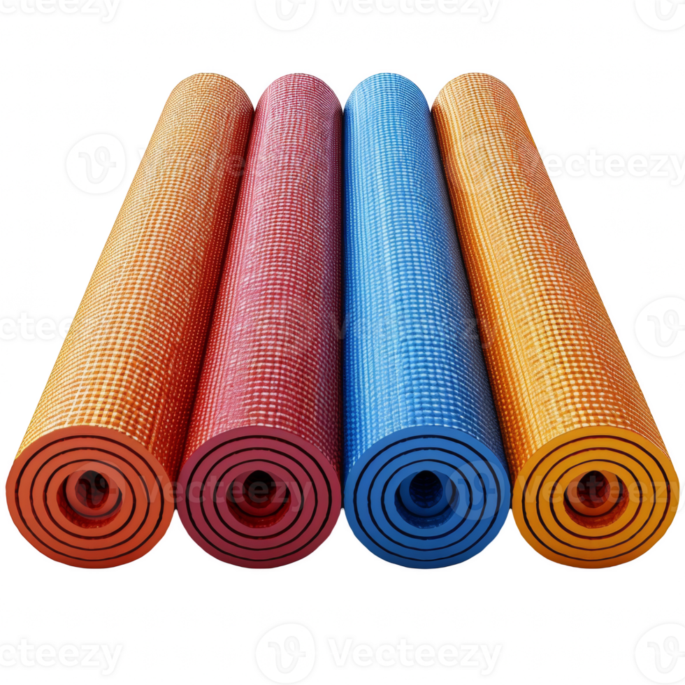 Roll of colorful yoga mat on transparent background png