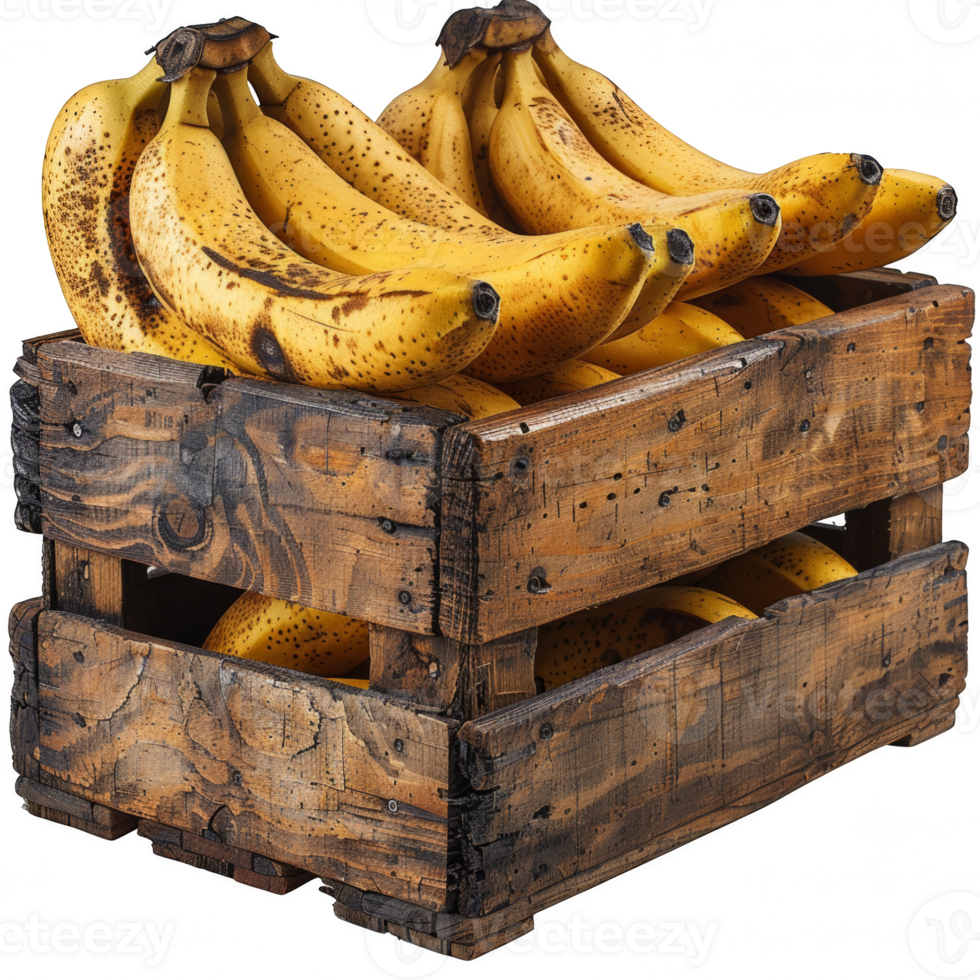 Bunch of bananas in a wooden box on transparent background png