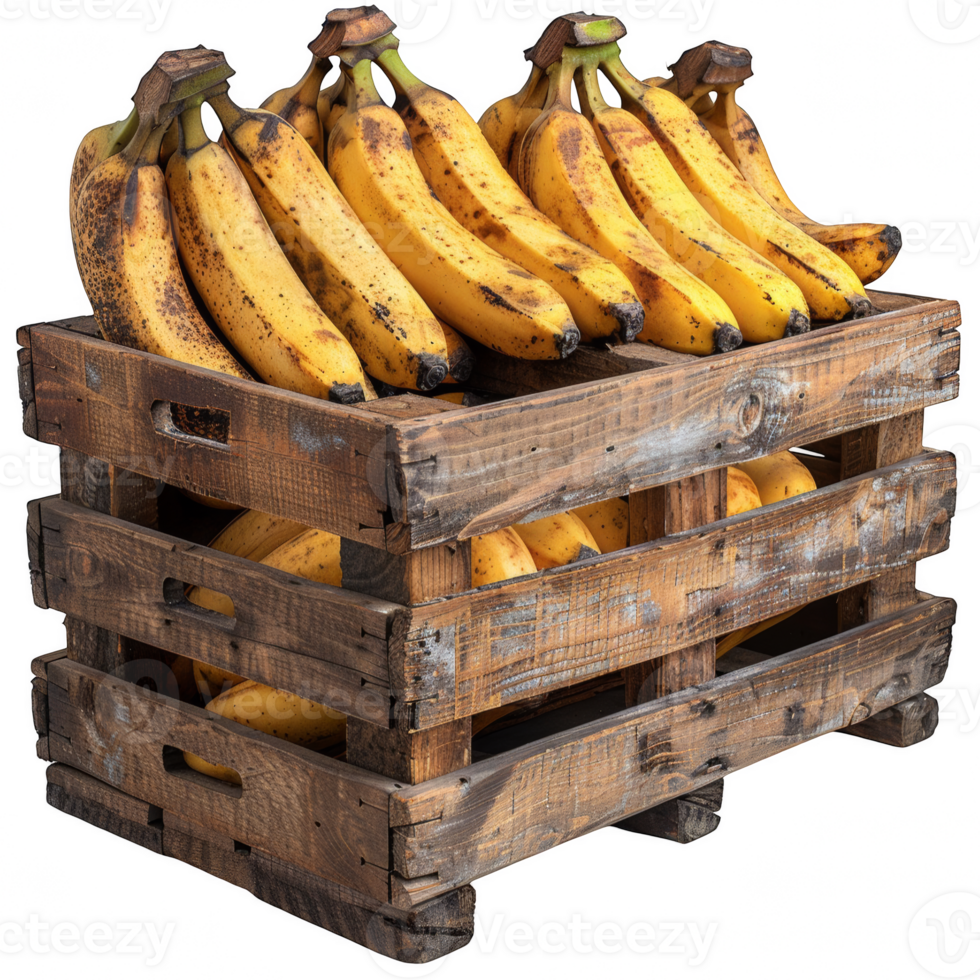 Bunch of bananas in a wooden box on transparent background png