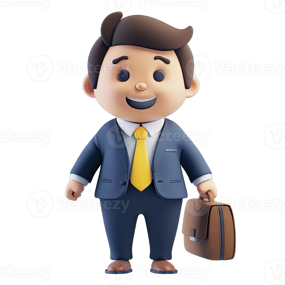 A cartoon man in a suit and tie holding a briefcase png