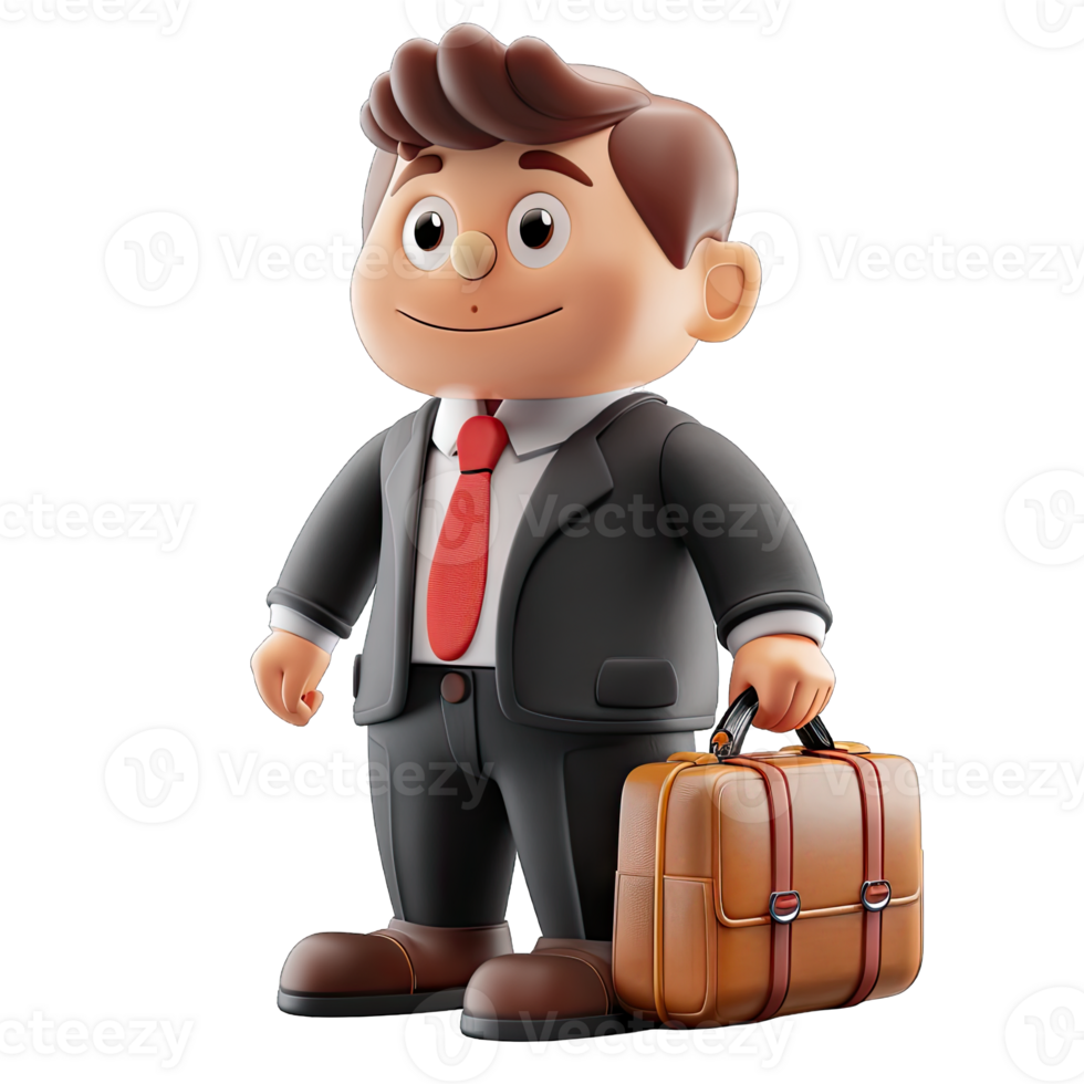 A cartoon man in a suit and tie holding a briefcase png