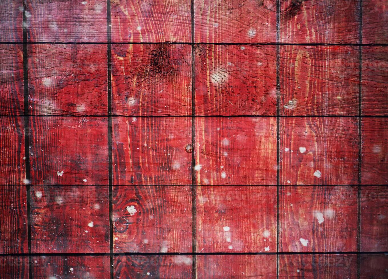 Wooden boards and glitter bokeh lights with snow. photo