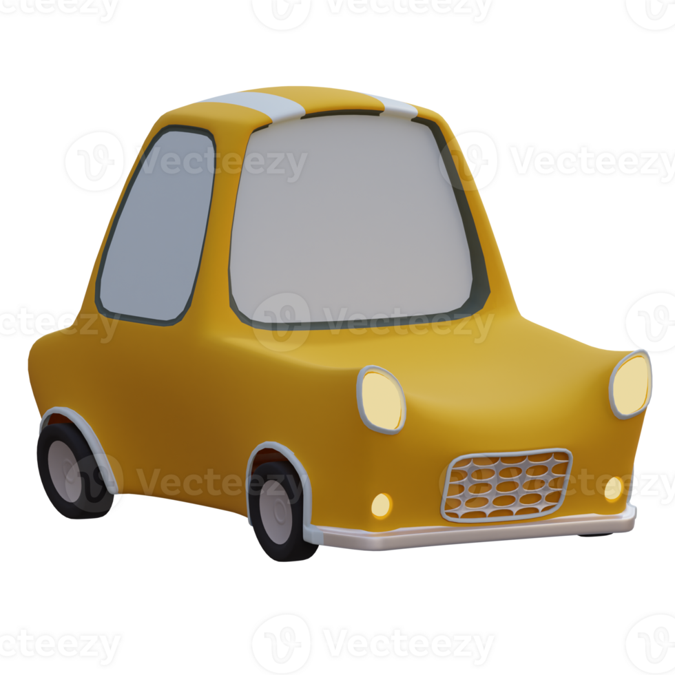 3d render cartoon yellow car with background transparent png