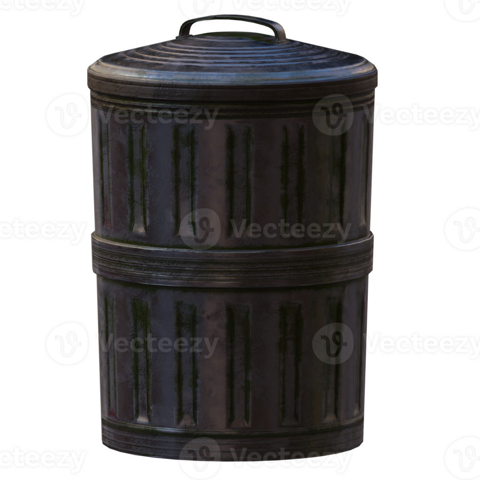 3d render metal trash with background transparent png
