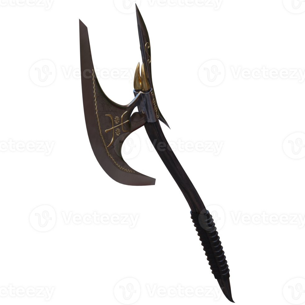 3d render gaming medieval axe with background transparent png
