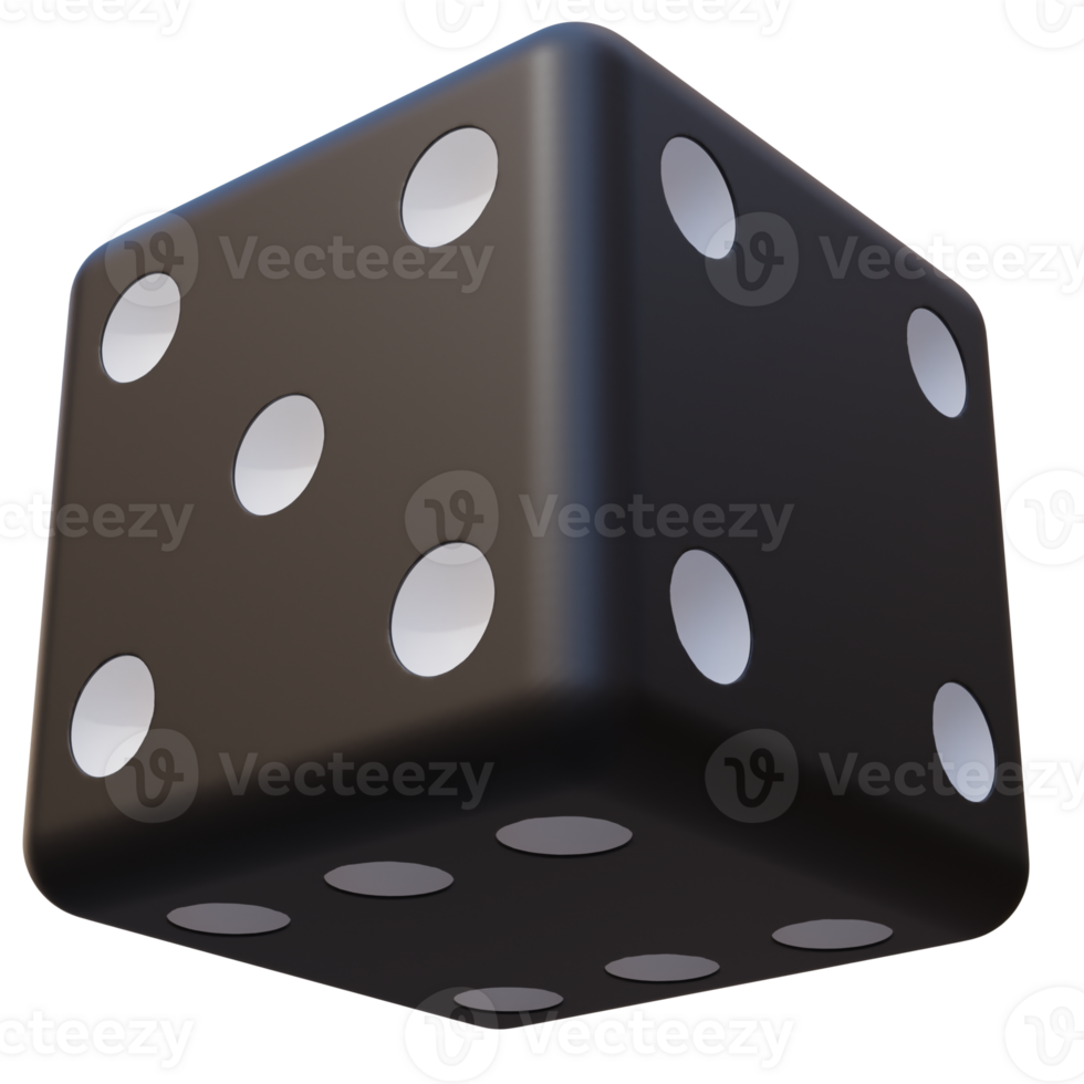 3d render black dice with background transparent png