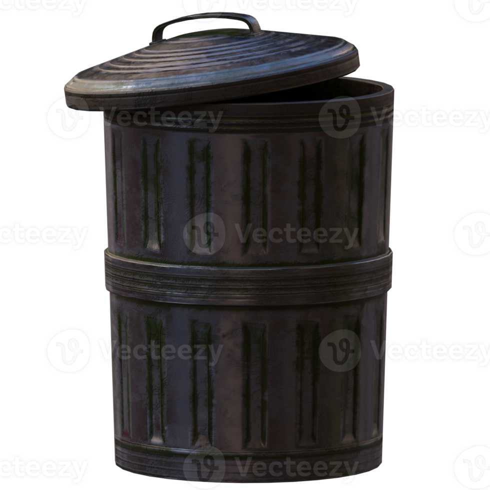 3d render metal trash with background transparent png