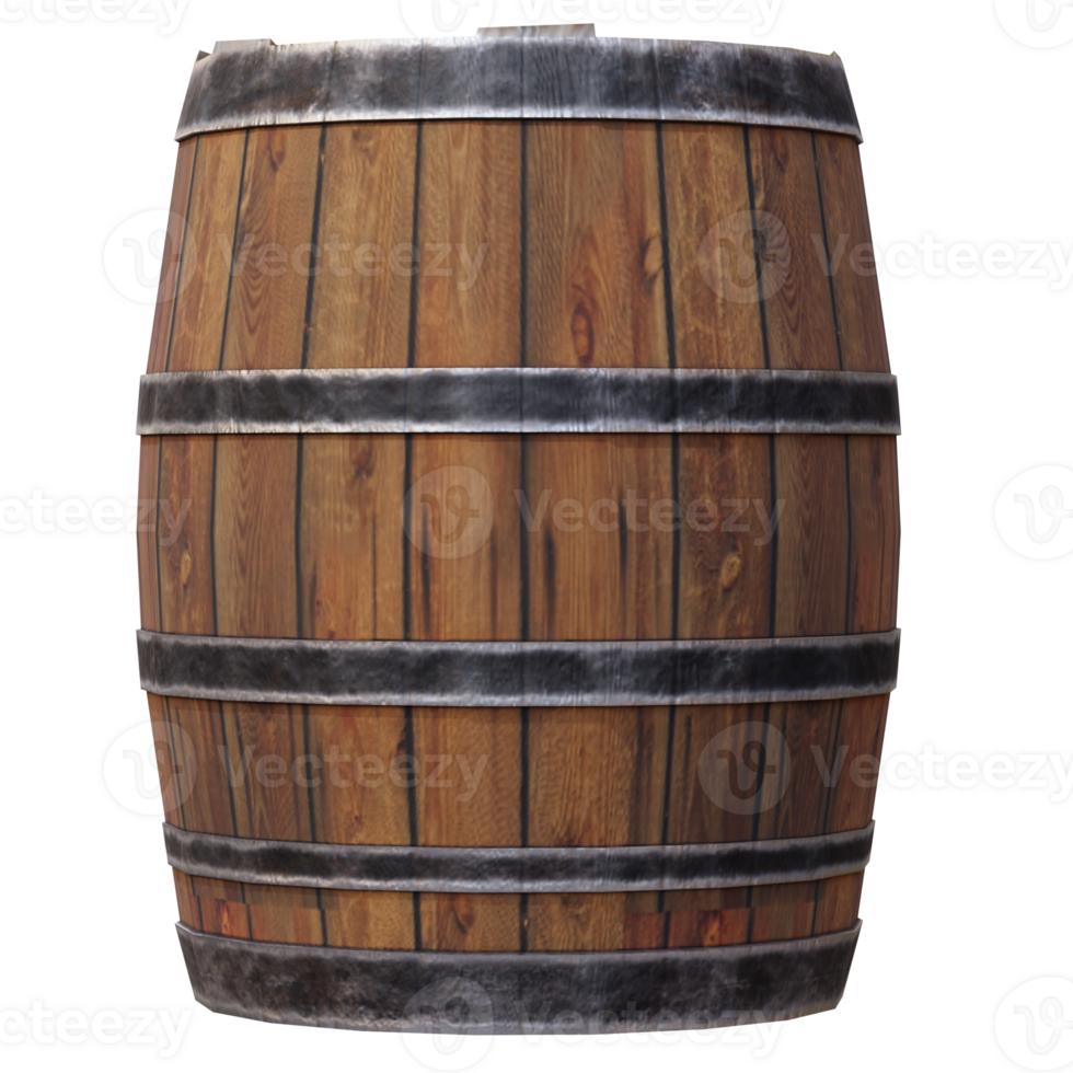 3d render wooden barrel with transparent background png