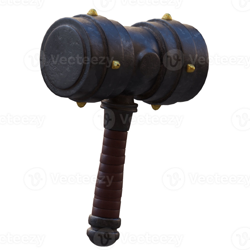 3d render gaming iron hammer with transparent background png