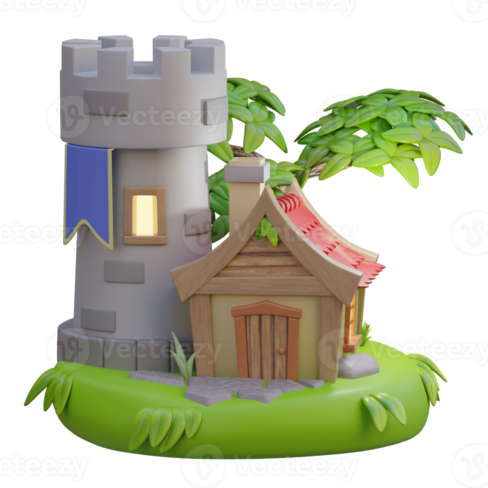3d render gaming castle island with background transparent png