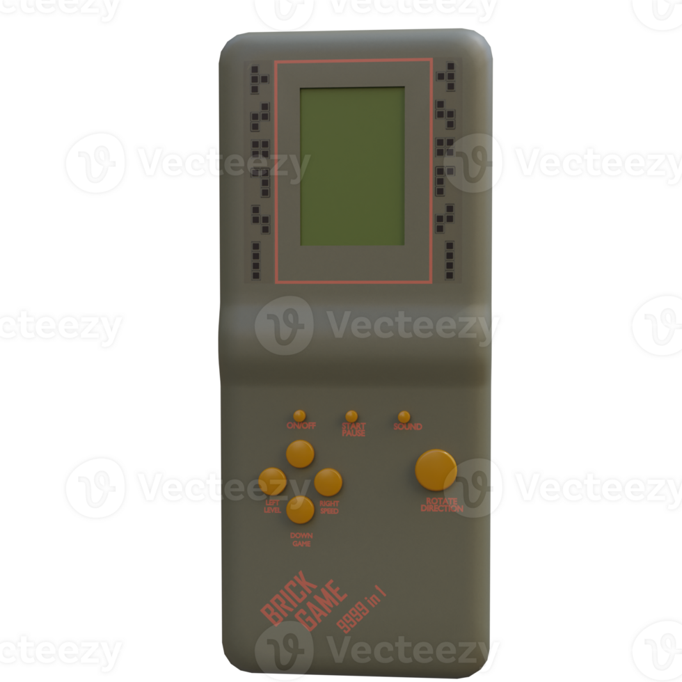 3d render brick game old console with transparent background png