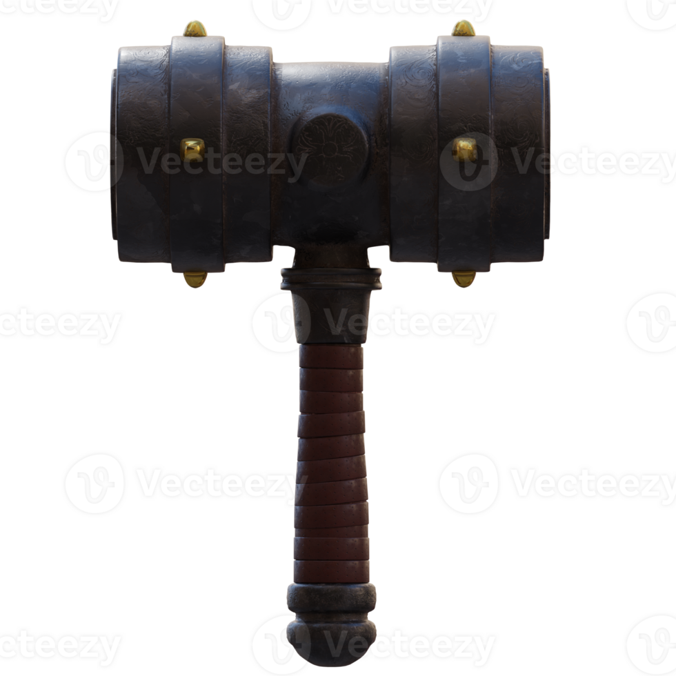 3d render gaming iron hammer with transparent background png