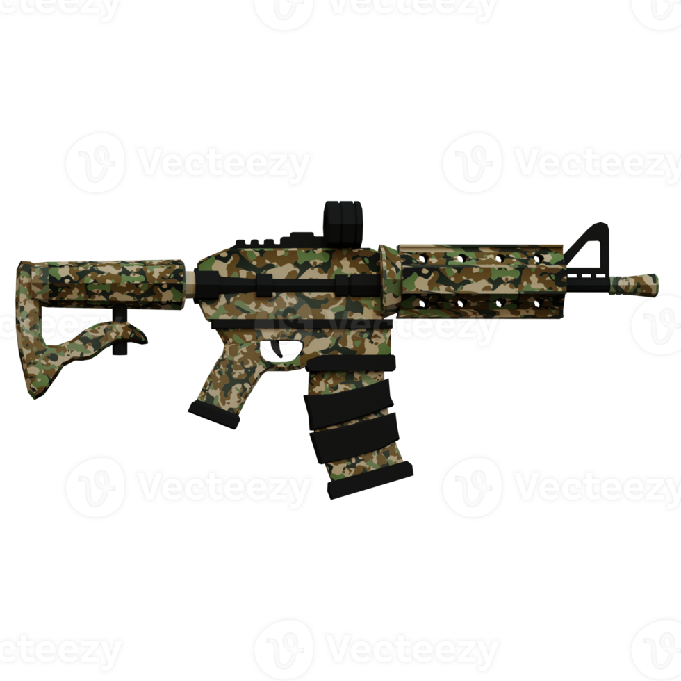 3d render gaming camouflaged weapon with transparent background png