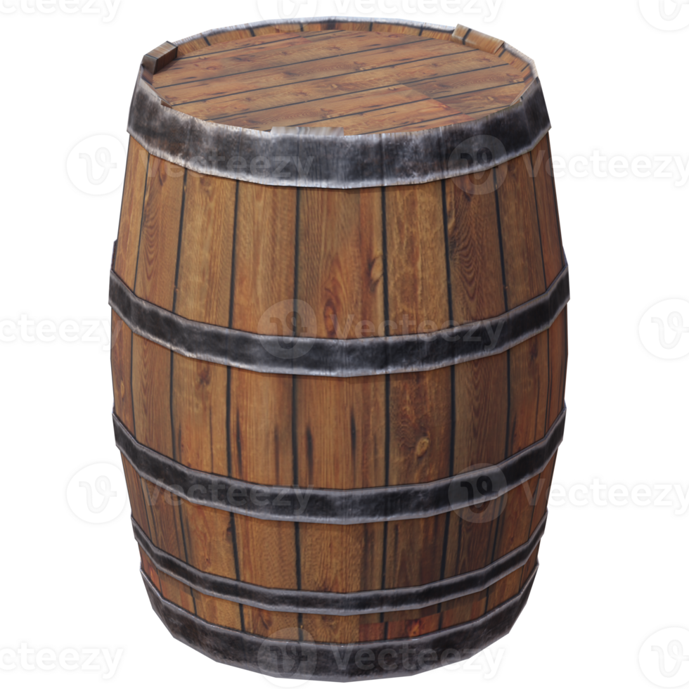 3d render wooden barrel with transparent background png