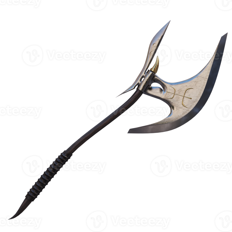 3d render gaming medieval axe with background transparent png